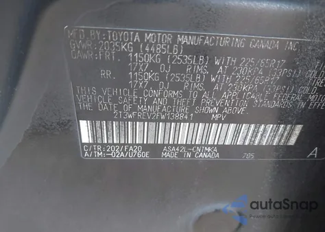 2015 Toyota Rav4 Xle из США, поврежденный, VIN 2T3WFREV2FW138841